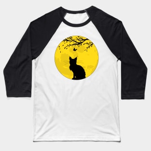 Black Cat Yellow Moon Baseball T-Shirt